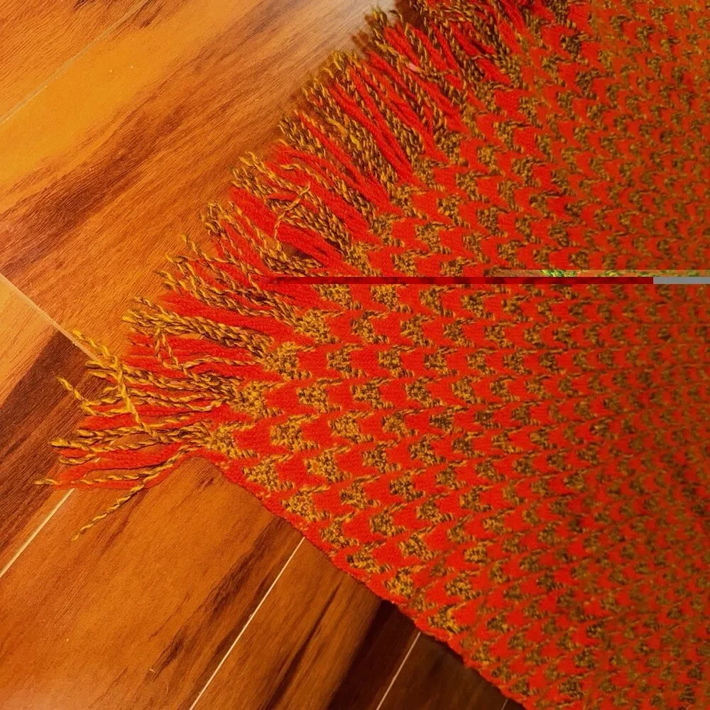 Vintage 60s 70s Pendleton Wool Houndstooth Fringed Throw Blanket Orange 53 x 62
